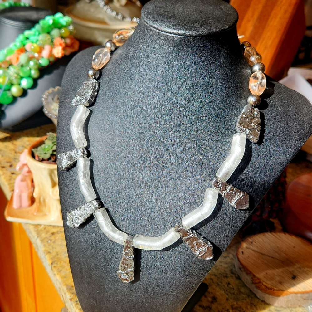 Silver-tone and glass necklace